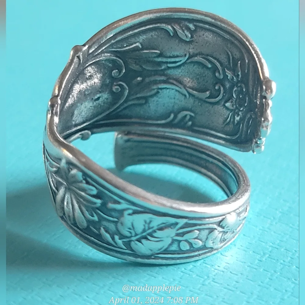 Vintage Sterling Silver Spoon Ring Goddess Woman Nude Handcrafted #134